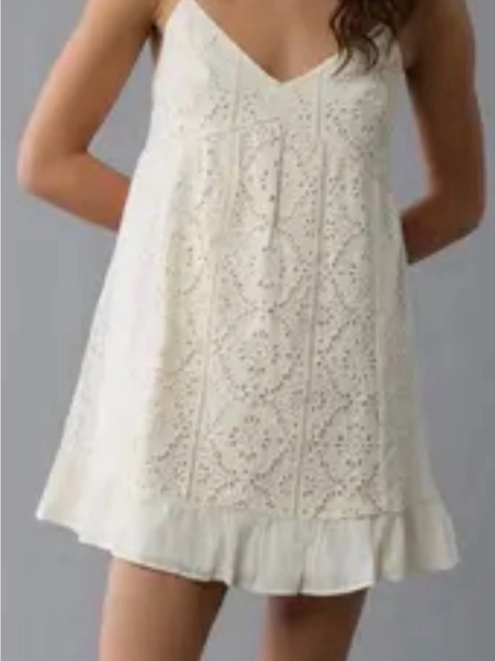 American Eagle Outfitters Cream Eyelet Mini Dress - Brand new! Size: S